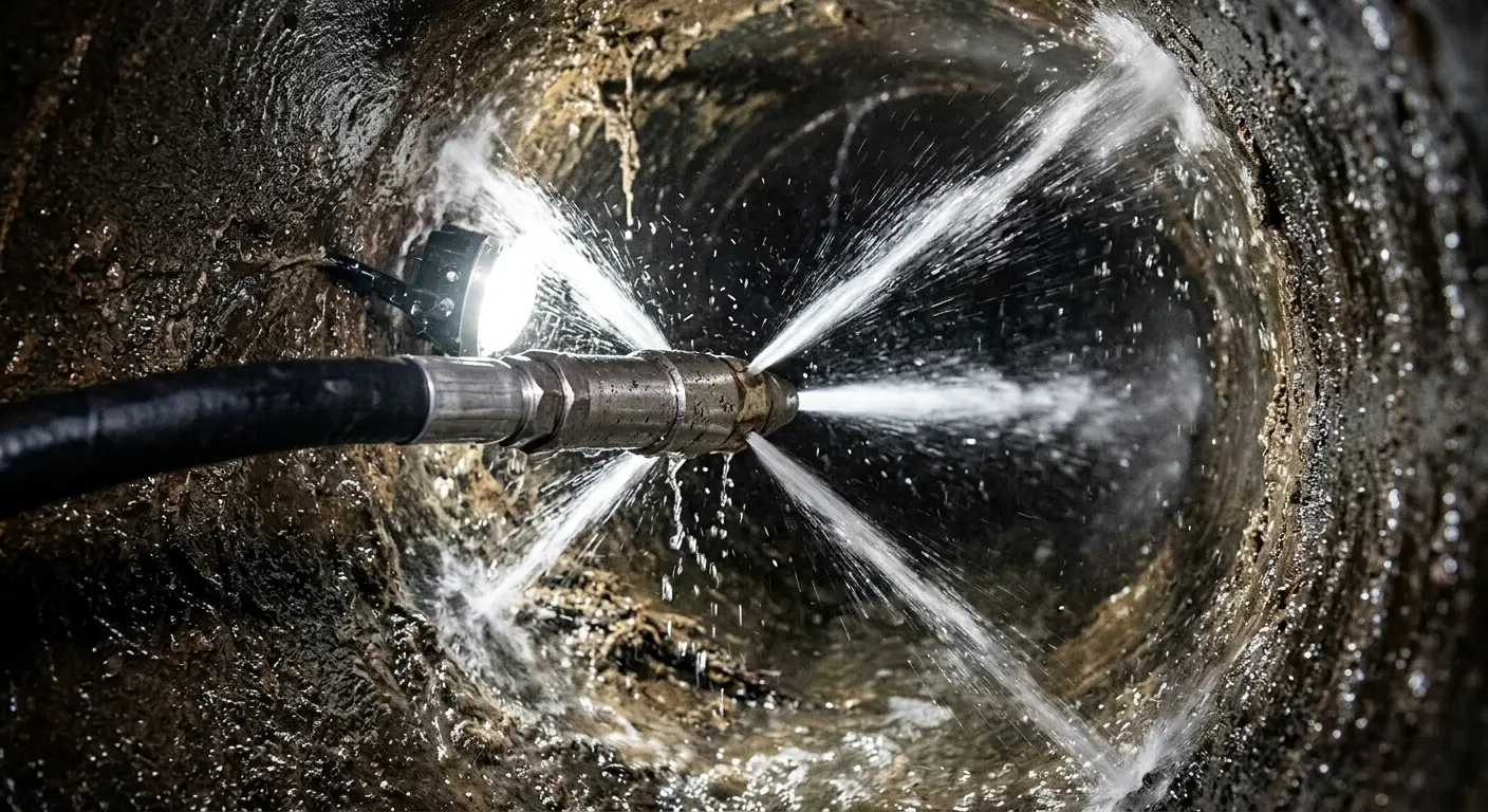 High-pressure hydro jetting nozzle cleaning sewer pipe for Sewer Cleanout in Greenwood